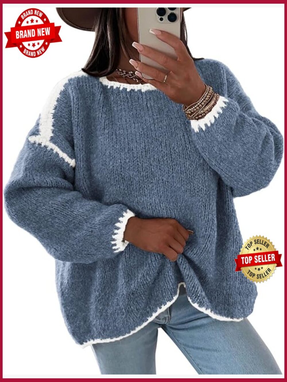 Oversized Chunky Knit Crew Neck Pullover Sweater
